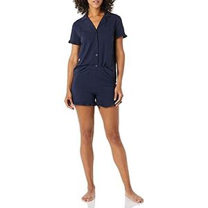 Amazon Essentials Dames katoenen modale biezen inkraag pyjamaset (verkrijgbaar in grote maten), marineblauw, M