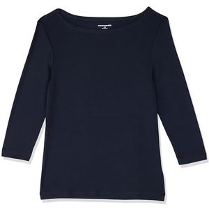 Amazon Essentials Women's T-shirt met driekwartmouwen, stevige boothals en slanke pasvorm, Marineblauw, L