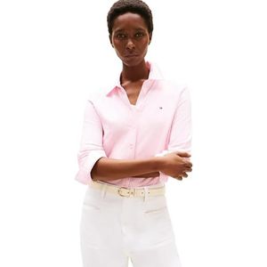 Tommy Hilfiger L/S Polo voor dames, Roze (Ithaca Stp/Klassiek Roze), XXL