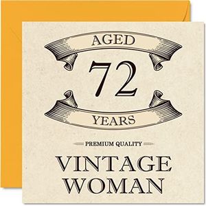 Vintage 72e verjaardagskaarten voor vrouwen - 72 jaar oud - leuke verjaardagskaart voor mama zus vrouw oma oppas oma tante, 145 mm x 145 mm dames wenskaarten, 72e verjaardagskaart