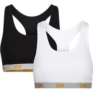 Lee Dames crop top in zwart/wit met racerback-stijl trainingsbeha, Zwart/Wit, XS