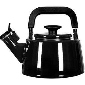 Forchetto Moderne waterkoker, modern design, met zwart fluitje, nikkelvrij, allergievrij, roestvrij, inductie en gas, zwart, 2.11 liter