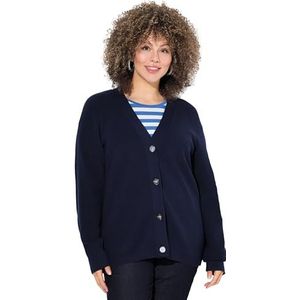 Ulla Popken - Gebreid Vest - Marine - V-hals - Lange Mouw