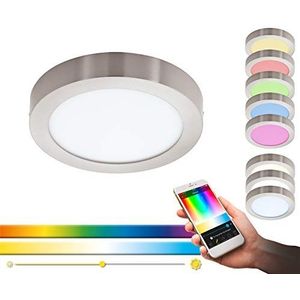 EGLO Connect LED plafondlamp Fueva-C, Smart Home plafondlamp, materiaal: gegoten metaal, kunststof, kleur: mat nikkel, Ø: 30 cm, dimbaar, wittinten en kleuren instelbaar
