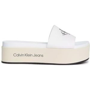 Calvin Klein Jeans Dames Flatform sandaal MET Flat, Romig wit/helder wit, 7 UK, Romig wit helder wit, 40 EU
