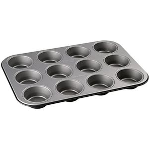 Zenker Energy Muffinplaat, vorm, bakvorm, cakevorm, voor 12 muffins, antiaanbaklaag, zilver/antraciet, L 38,5 cm, 6910, plaatstaal