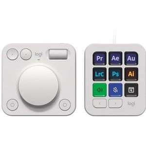 Logitech MX Creative Console,programmeerbaar toetsenblok met 9 aanpasbare lcd-toetsen en draaiknop voor grafisch ontwerp,videobewerking,fotografie,gebruik met Adobe,Zoom,Spotify en meer-Lichtgrijs