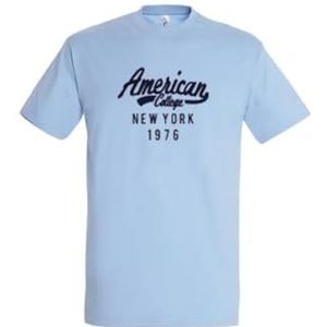 AMERICAN COLLEGE USA T-shirts met korte mouwen voor dames en heren, Hemelsblauw, M