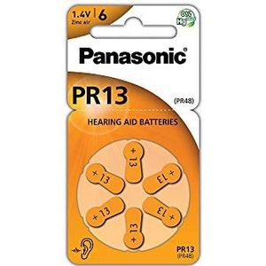 Panasonic PR13 zink-lucht-batterijen voor hoortoestellen, type 13, 1,4V, hoortoestelbatterijen, 6 stuks, oranje