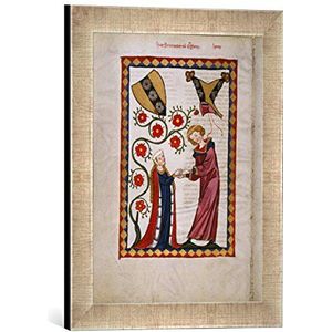 Ingelijste afbeelding van Zürich boek schilderij Brunwart van Augheim/uit: Codex Maness, kunstdruk in hoogwaardige handgemaakte fotolijst, 30 x 40 cm, zilver Raya