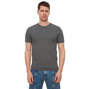 Trendyol Heren Anthracite Basic Male Slim Fit 100% Katoen Korte Mouw Bicycle T-Shirt, XXL
