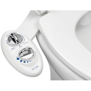 LUXE Bidet BidetNeo185sww Neo 185 (Elite-serie) -Zelfreinigende Dual Nozzle-Zoetwater Niet-Elektrische Mechanische Toiletbevestiging met Sterke Kraan Kleppen en Metalen Slangen (Wit, 13,5 x 7 x 3