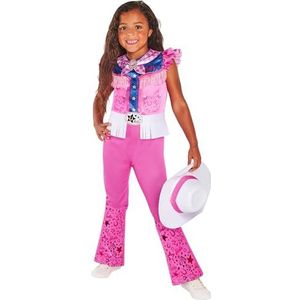 Rubies Barbie Cowboy klassiek kostuum voor meisjes en jongens, digitaal bedrukte jumpsuit in roze met hoed, officiële barbiemat voor carnaval, Halloween, verjaardag, Kerstmis