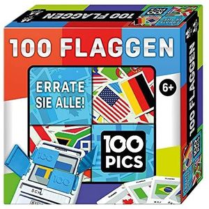 100 PICS 20208046 quizspel vlaggen, educatief spel voor het hele gezin, brainteaser, reisspel voor volwassenen en kinderen vanaf 6 jaar