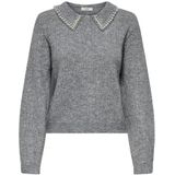 Jdyapril - Gebreide Trui - O-hals - Lange Mouwen - Halve Knoopsluiting - Parel Versiering