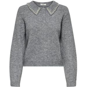 Jdyapril - Gebreide Trui - O-hals - Lange Mouwen - Halve Knoopsluiting - Parel Versiering