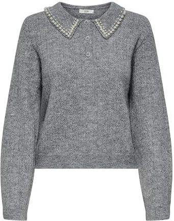 Jdyapril - Gebreide Trui - O-hals - Lange Mouwen - Halve Knoopsluiting - Parel Versiering