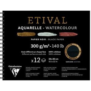 Clairefontaine 975326C - Spiraalalbum Etival met 12 vellen tekenpapier 24x30 cm 300g, zwart