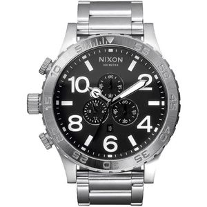 Nixon 51-30 Chrono. 100m waterbestendig herenhorloge (XL 51 mm horloge gezicht/25 mm roestvrij stalen band), Zwart/Zilver, Eén maat, Armband