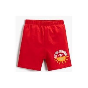 Koton Bedrukte elastische taille, korte katoenen shorts voor jongens, rood (421), 12-18 Maanden