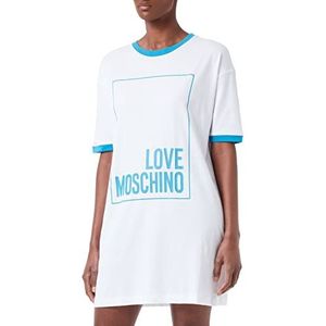 Love Moschino Dames Logo Box Print en Color Contrast Ribs. Jurk, witblauw., 40