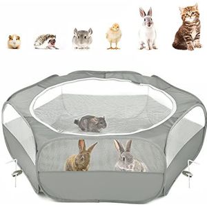 Pawaboo Small Animals Playpen, Breathable & Waterproof Small Pet Cage Tent with Zippered Cover, Portable Outdoor Yard Fence for Kitten/Puppy/Guinea Pig/Rabbits/Hamster/Chinchillas, Gray