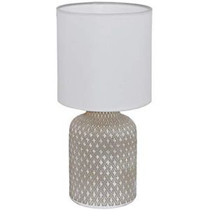 EGLO Tafellamp Bellariva, tafellamp, bedlampje van keramiek in grijs, textiel in wit, woonkamerlamp, lamp met schakelaar, E14-fitting
