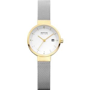 Bering Dames Analoog Slim Solar Horloge met Roestvrij Stalen Armband 14426-010, Goud