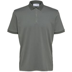 SELETED HOMME Slhfave Zip Ss Polo Poloshirt voor heren, agave green, XXL