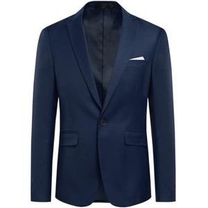 Allthemen Blazer voor heren met split achter met één knoop, eenkleurig, jas voor zakelijke jurk, Donkerblauw, S