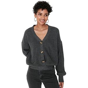 Trendyol Dames Regular Standaard V-hals Gebreide Vest, Grijs, M