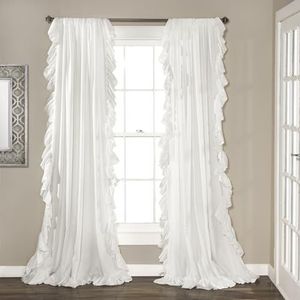 Lush Decor Reyna Raamgordijnpaneelset met ruches, paar, 137 cm B x 213 cm L, wit - vloeiende gordijnset - romantische ruches gordijnen voor slaapkamer, woonkamer of eetkamer - boerderij en cottage