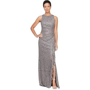 Alex Damesjurk met lange mouwen, cascade ruffle detailjurk met voorzijde, voor speciale gelegenheden, antraciet, 40