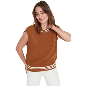 TRENDYOL Dames Triko Süveter met Color Bloc Sweater, Cinnamon, M, bruin (cinnamon), M