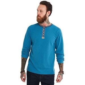Joe Browns Heren klassieke lange mouw contrast gewassen knop omhoog Henley T-shirt, blauw, XL, Baai Blauw, XL