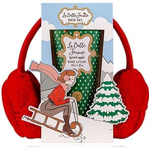 accentra Verzorgingsset La Belle Femme Noel Bodylotion met rode oorwarmers van pluche in geschenkdoos, 2-delige cadeauset om direct cadeau te geven, 356 g