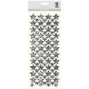 Ursus 59480003 Witte sterren, 1 blad foliestof sticker in zilver, ca. 12 x 29 cm groot, zelfklevend, ideaal voor scrapbooking, kaarten ontwerpen en decoratie, kleurrijk, één maat