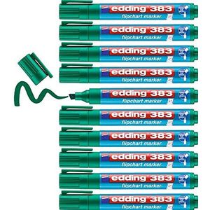 edding 383 flipchart marker - groen - 10 stiften - beitelvormige punt 1-5 mm - stift voor schrijven, tekenen en markeren op flip-over papier - drukt niet door - droogt niet uit- intensieve kleur