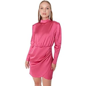 TRENDYOL Dames Woman Mini Bodycon Asymmetrische Kraag Gebreide Jurk, roze, 40