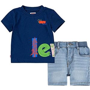Levi's Lvb Doodle Logo T-shirt en korte set voor babyjongens 6ee531 pyjama, Estate Blauw, 3 maanden