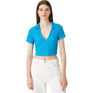 Koton Dames Polo Neck Crop T-shirt, blauw (611), XL