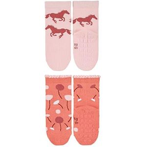 Sterntaler Baby-meisjes, dubbelpak paarden+bloemen, ABS-sokken, roze, 20 EU