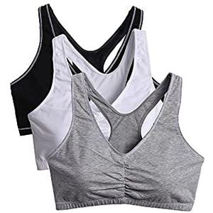 Fruit of the Loom womens Shirred Front Racerback Sports Bra, White/Heather Grey/Black Hue, 44 US