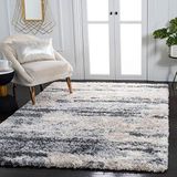 SAFAVIEH Shag tapijt voor woonkamer, eetkamer, slaapkamer - Fontana Shag Collection, laagpolig, grijs en ivoor, 91 x 152 cm