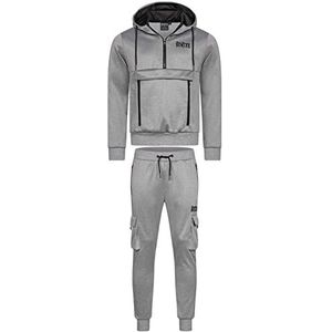 BENLEE trainingspak heren grijs M Moorpark | sportpak heren met capuchon smalle pasvorm trainingspak met rits en zakken fleece warm huispak heren, Marl Grijs/Zwart, M