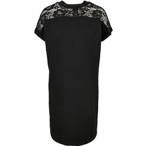 Urban Classics Damesjurk Ladies Lace Tee Dress, kant rond de schouders, T-shirt jurk voor vrouwen verkrijgbaar in vele kleuren, maten XS - 5XL, zwart, M