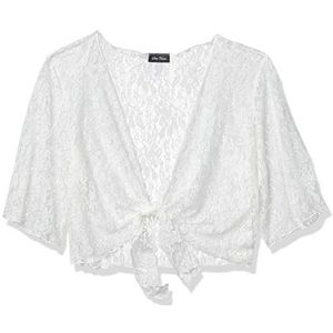 Star Vixen Women's Plus-Size 3/4 Sleeve Stretch Lace Tiefront Shrug Sweater, Ivory, 3X