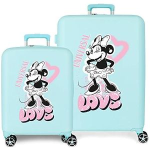 Disney Minnie Heart Kofferset, turquoise, 55/70 cm, stijf, ABS-kunststof, geïntegreerde TSA-sluiting, 88 l, 6,8 kg, 4 wielen, dubbele wiel, handbagage, Blauw, Eén maat, kofferset