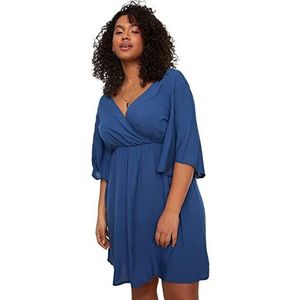 Trendyol Vrouwen Plus Size Mini Wrapover Ontspannen Geweven Plus Size Jurk, Indigo, 68