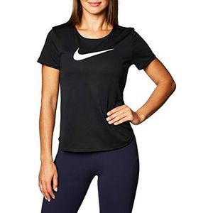 Nike Dames W NK SWOOSH RUN SS T-shirt, zwart/Reflecterend zilver/(wit), S